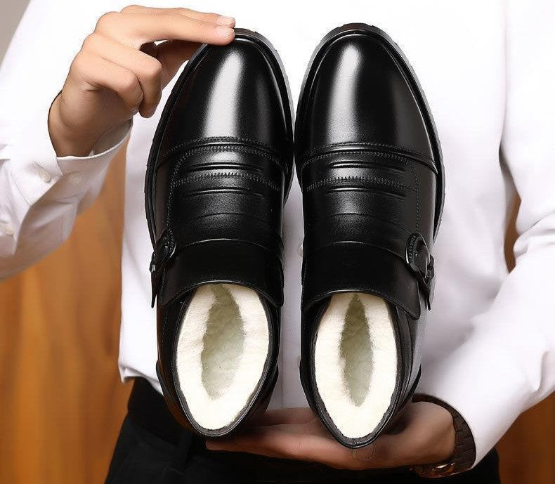 Snow Boots for Men Leather Black British Style Winter Shoes Man Casual Thick Plush Work High Quality Anti Slip Fleece Fashion