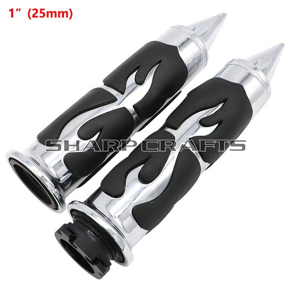 1" 25mm & 7/8'' 22mm Billet Rubber Flame Spike Hand Grips For Harley Honda Kawasaki Suzuki Yamaha Bikes Cruiser Chopper Custom
