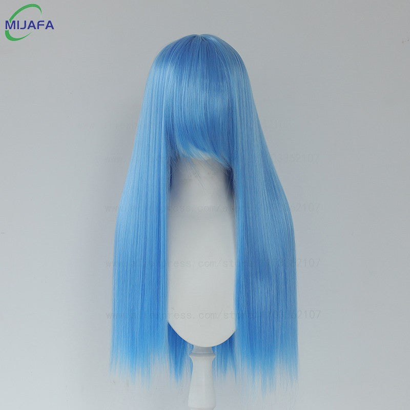 Very High Quality 400g 48 Colors 24Inch 60cm Long Straight Cosplay Wig With Bangs Heat Resistant Hair Anime Wigs + Wig Cap