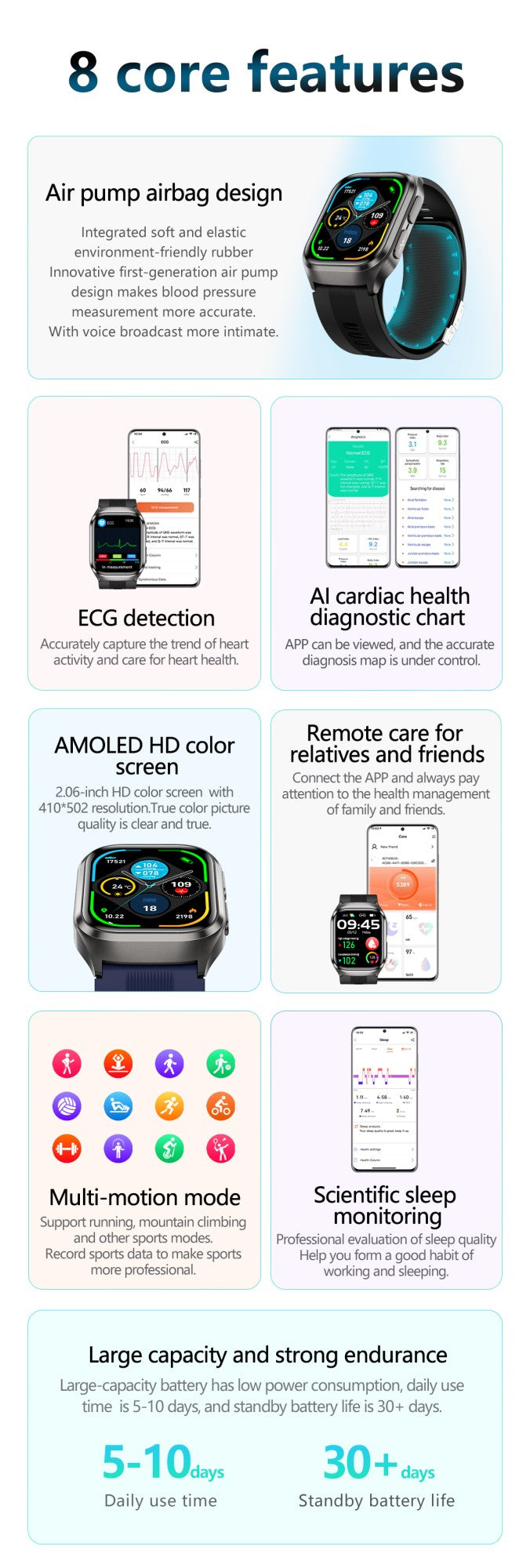 2025 New Nursing Grade Air Bag Smart Watch Men Blood Fat ECG+PPG Blood Pressure Broadcast NFC HD BT Call Health SmartWatch Woman