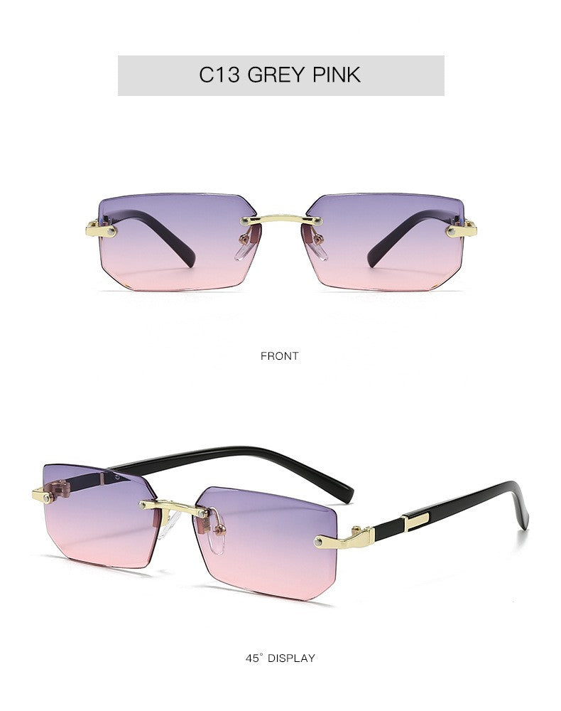 Rimless Sunglasses Rectangle Fashion Popular Women Men Shades Small Square Sun Glasses for Female Male Summer Traveling Oculos