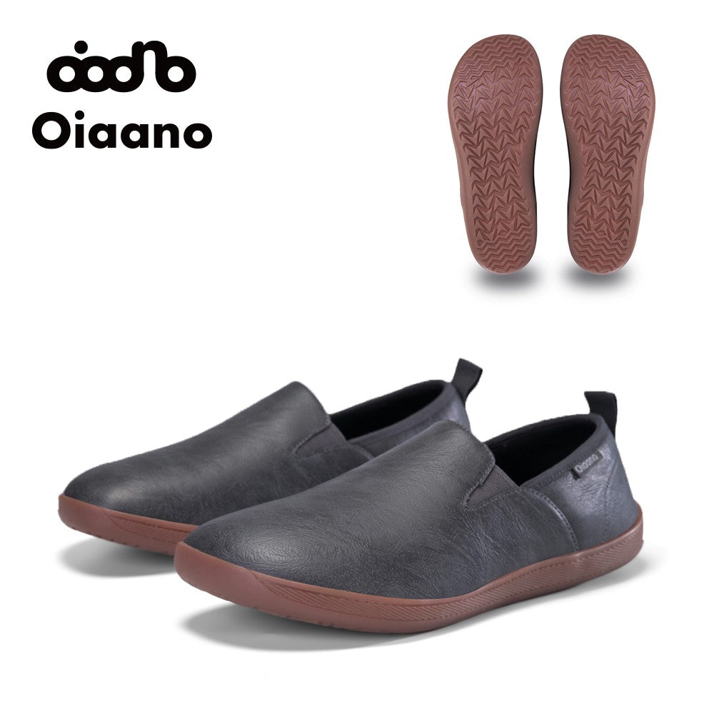 Oiaano Wide Toe Men Minimalist Shoes Comfortable Sneakers Leather Casual Shoes Black Slip On Leisure Loafers Drive Office
