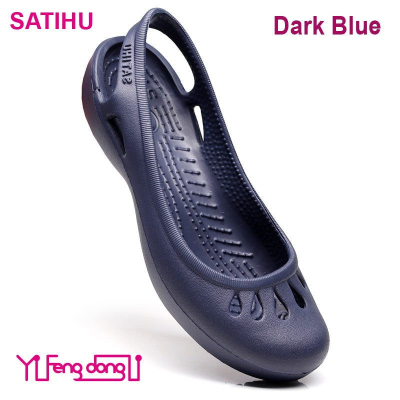 Certified Satihu Summer New Lightweight Anti Slip Hole Shoes Clog For Women's Flat Bottom Sandals Nurse Outdoor Beach Jelly