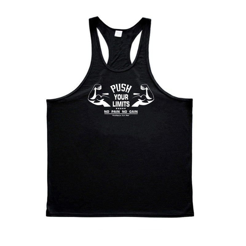 PUSH YOUR LIMITS NO PAIN NO GAIN Cotton Gym Tank Top Mens Bodybuilding Clothing Y Back Fitness Stringer Singlets Workout Shirt