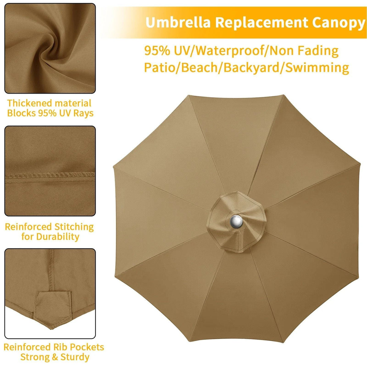 Parasol Replaceable Parasol Top Cloth Garden Patio Canopy Umbrella Cover Waterproof Sunshade 2/2.5/2.7/3m For 6 Ribs/8 Ribs
