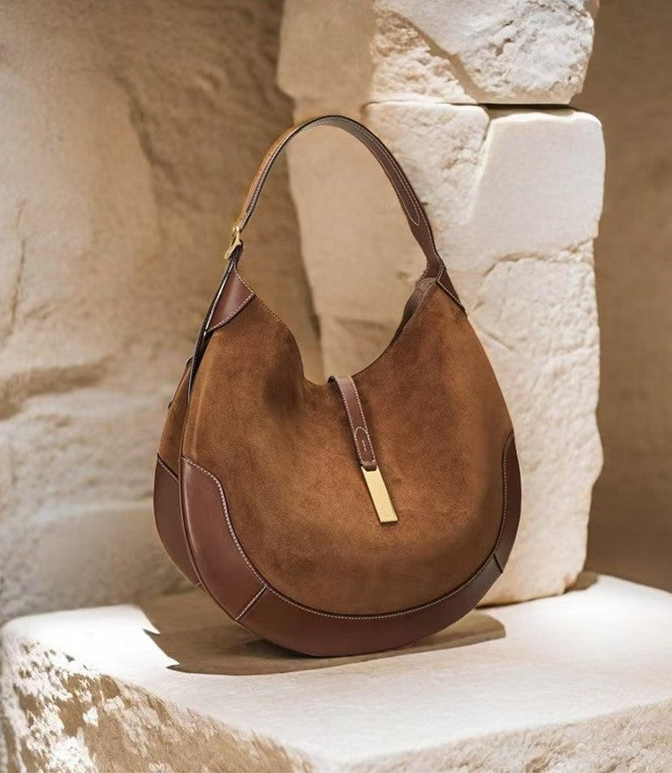New Fashionable Women's Underarm Bag, Leather Riding Style Brown/Black Crossbody Bag Crescent Bag Travel Bag