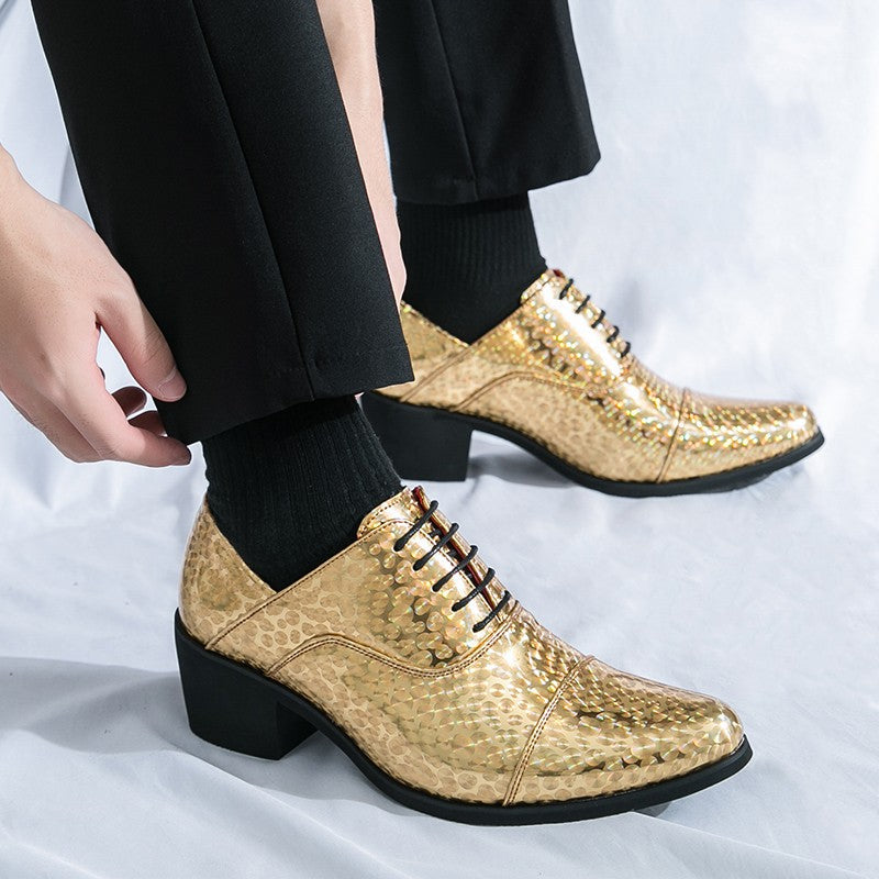 New pointed high-heeled shoes for men to increase business dress office men's shoes groom wedding wedding shoes