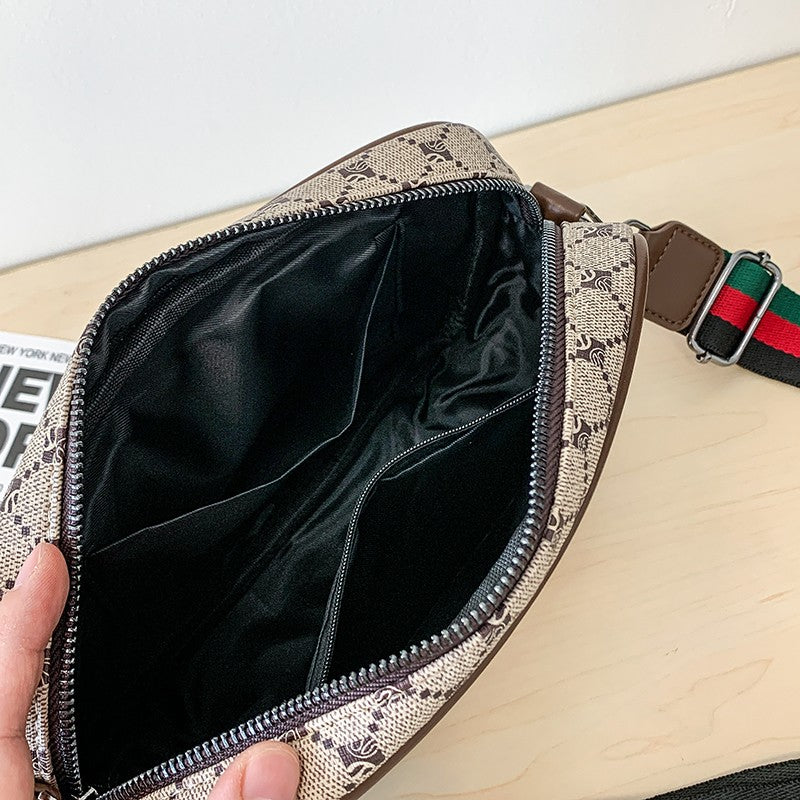 Casual Lightweight Sling Bag with Color Block Strap for Men PU Leather Messenger Bag Trend Wide Strap Crossbody Bags Designer