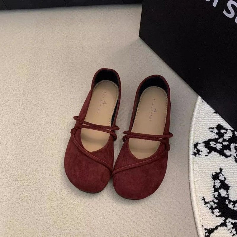 Women's Elegant Brown Mary Jane Flats French-Style Suede Loafers Spring/Autumn Collection Flat Shoes for Casual Wear