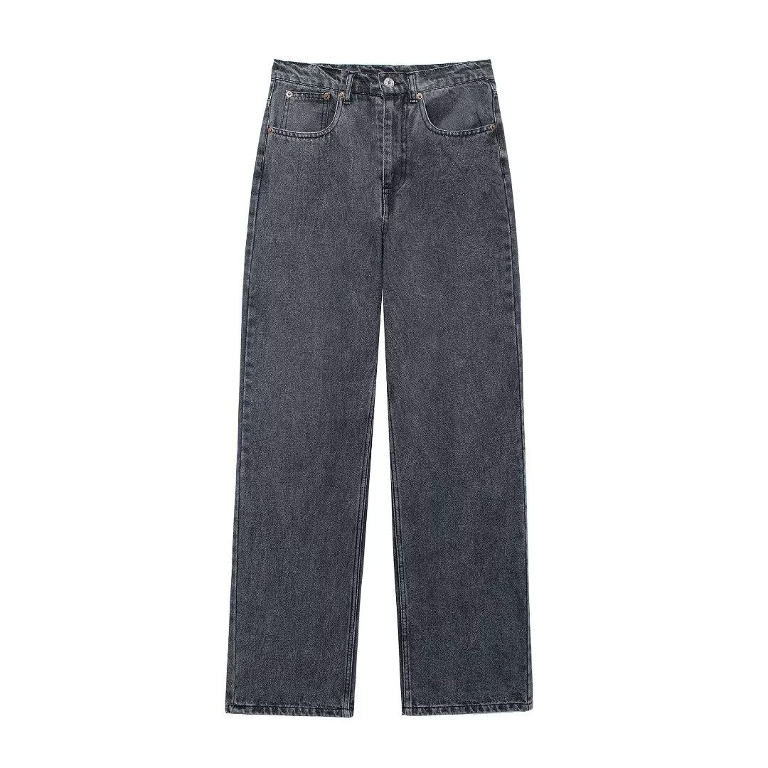 HH 2024 Women's Street Fashion Denim Blue Jeans Distressed Patchwork High Waist Zipper Fly Ripped Retro Long Pants