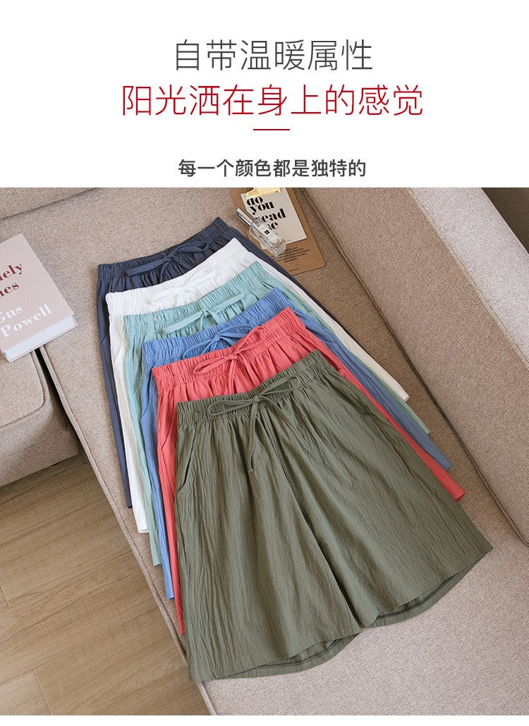 Women shorts Summer Casual Solid Cotton Linen shorts high waist loose shorts for girls Soft Cool female shorts M-3XL