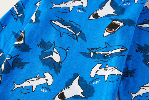 Age 1-8 Kids Sleepwear 4 Seasons Cotton Full Print Cartoon Shark Pajamas Boys Daily Basic Long Sleeved Soft Loungwear Set