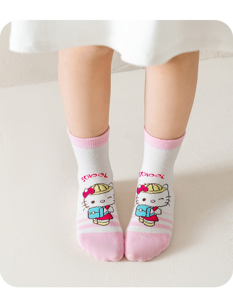5Pairs Sanrio Cinnamoroll Kuromi Kawaii Spring and Autumn Cartoon Middle Tube Socks For Girls Boy Children Mid-calf Cotton Socks