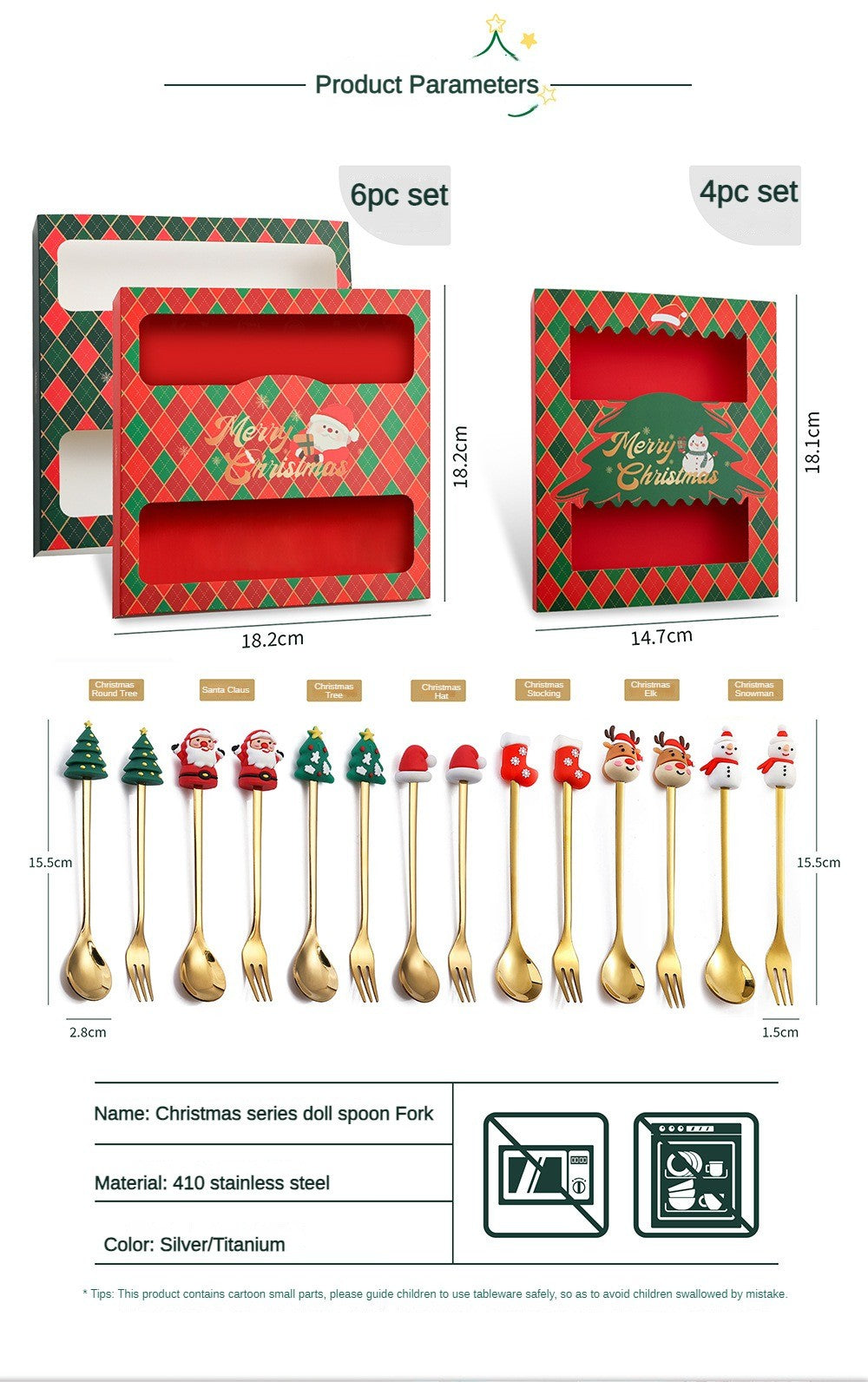 Christmas Themed Cutlery Set Stainless Steel Creative Cartoon Knife Fork Spoon 2/4/6pcs Set Holiday Gift Cutlery Decoration