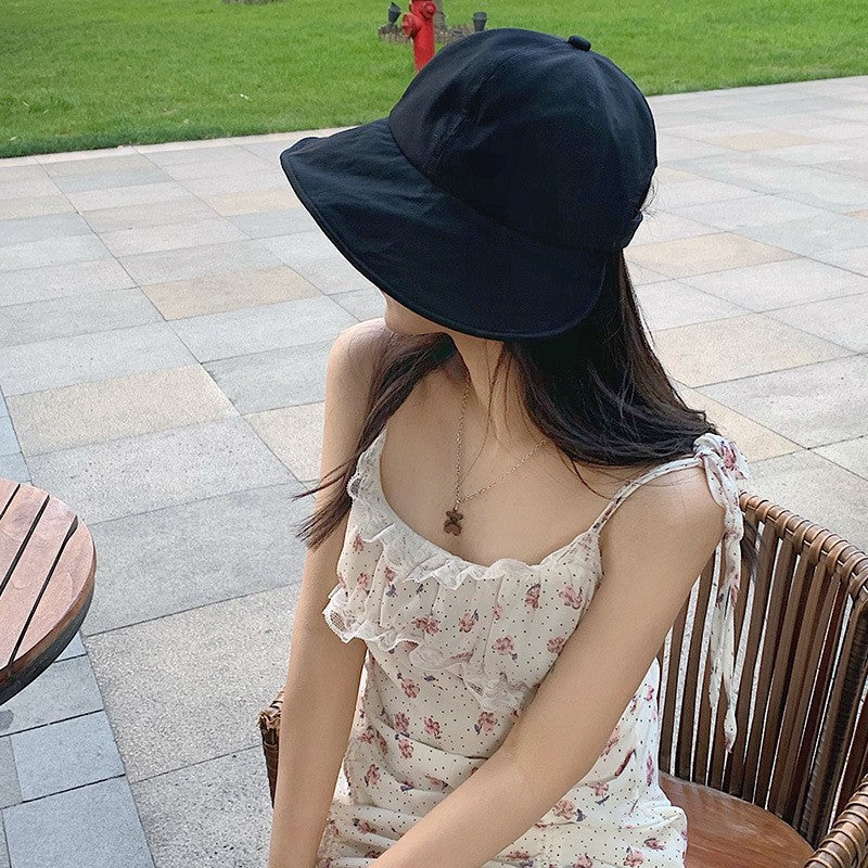 Women Summer Sun Hat Soft Cotton Solid Color Bucket Hats For Girl Lady Outdoor Beach Adjustable Sunshade Fisherman Cap
