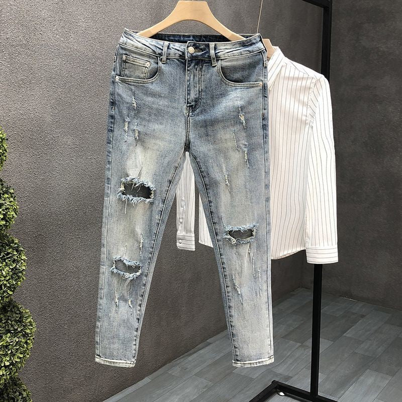 Summer Men's Jeans Trousers Tapered Harajuku Korean Fashion 2025 Autumn Classic Clothes Y2k 2000s Light Blue Male Cowboy Pants