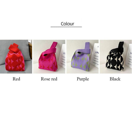 Black White Knit Handbag Handmade Tote Bag Reusable Shopping Bags Women Girls Casual Knot Wrist Bag Outdoor Storage Bag 12Colors