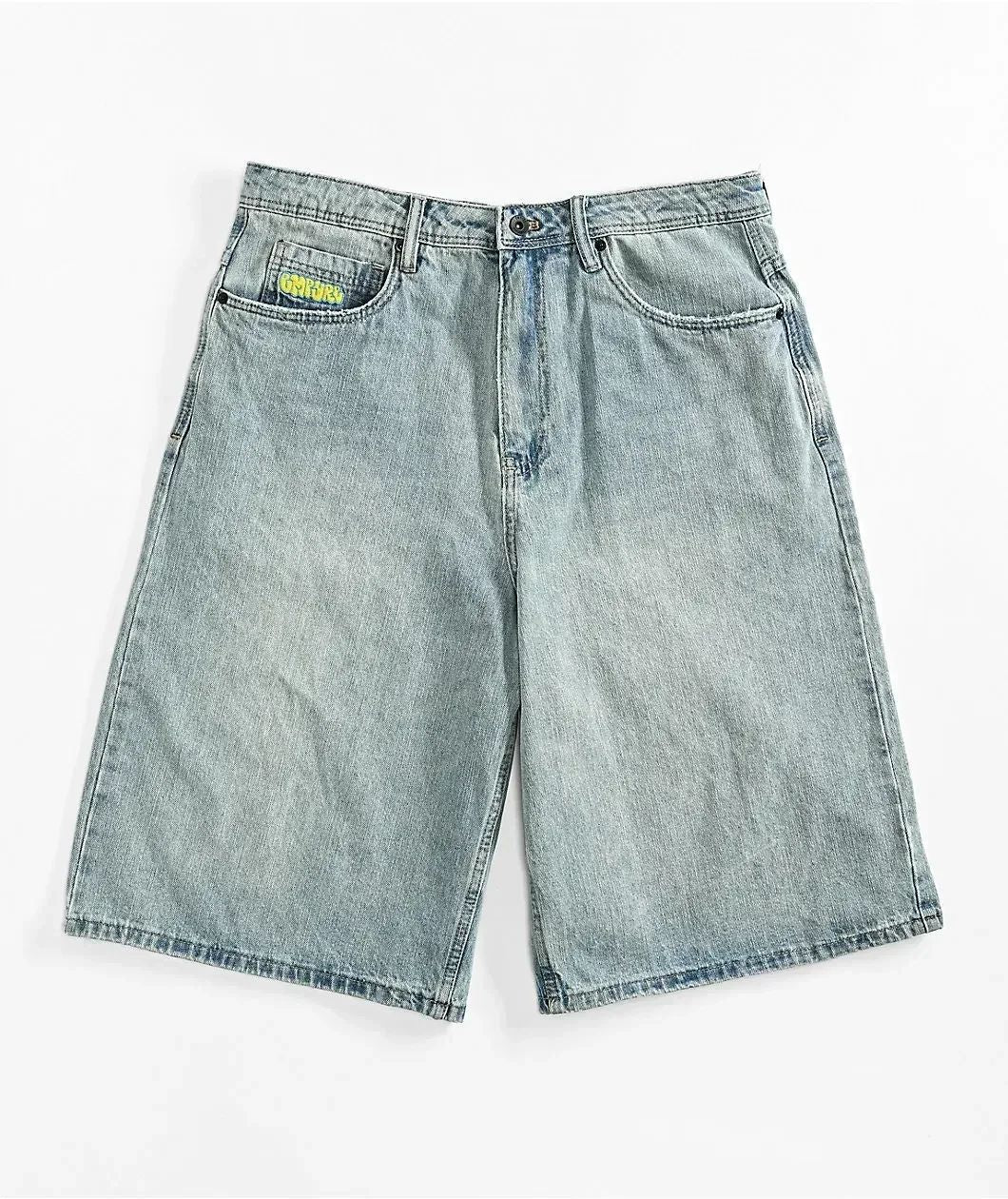 Empyre new gray denim skateboard shorts cartoon embroidery design loose jeans wide leg pants hip hop street Y2K couple pants