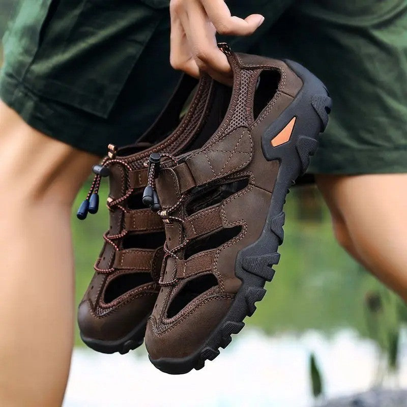 New Summer Mens Sandals Genuine Leather Antiskid Breathable Outdoor Sandalias Trekking Casual Beach Shoe Male Loafers Big Size