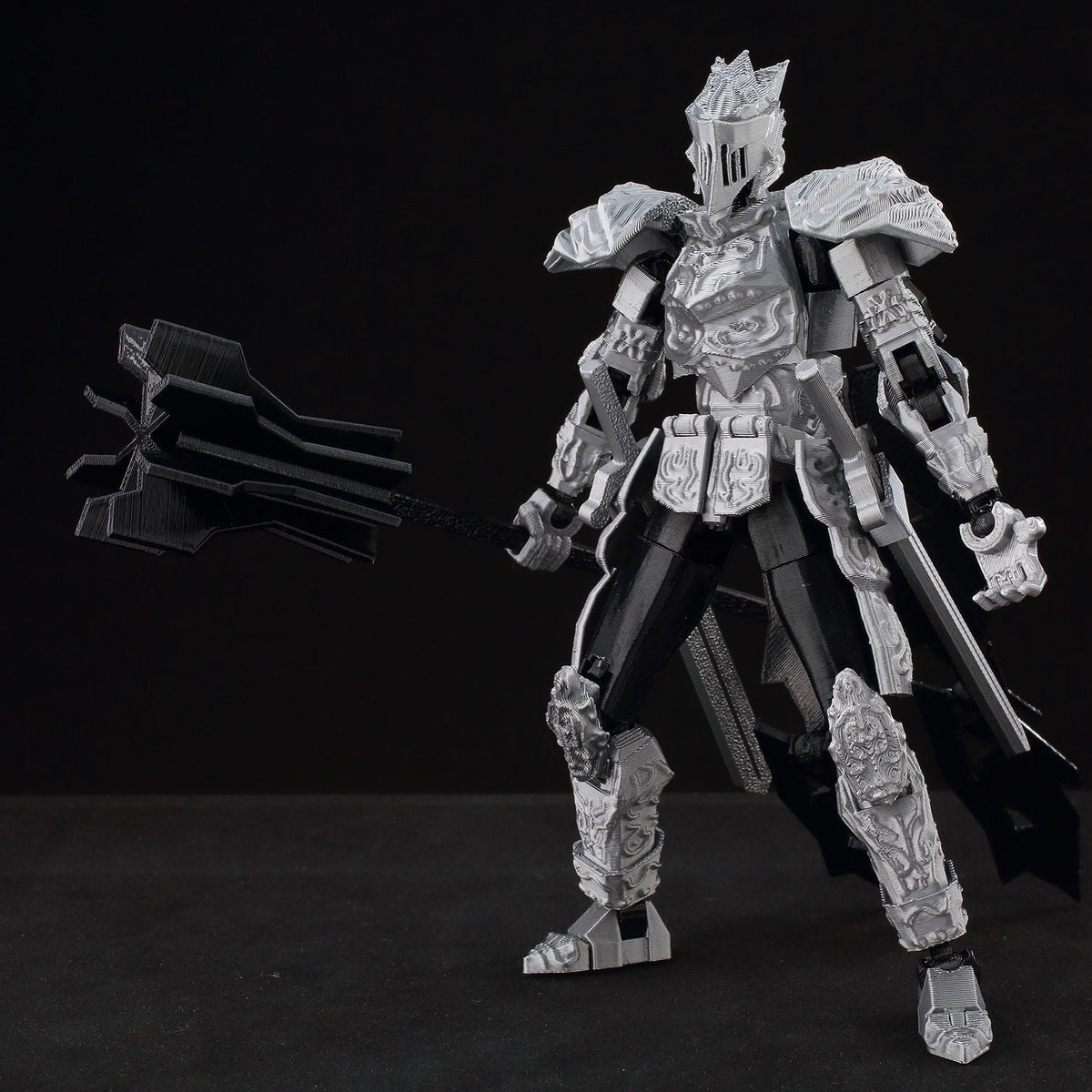 ?9L3D Lucky13 Silver Armor Knight Action Figure Dummy13 with TripleWeapon T13 Multi-Jointed 3D Printed Collectible Toy Titan13?