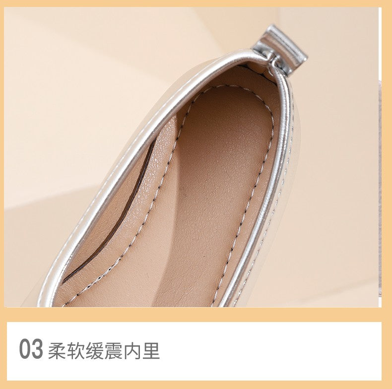 Elegant Girls Shoes Metal Colored Princess Casual Flats Soft Mary Jane Shoe Children Gold Silver Classic Ballet Flats Shoe 26-37