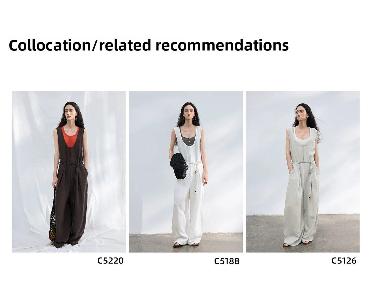 Colne U-Neck Linen Blend Vest And Knife Pleat One-Piece Pants Women's Fashion Design Sensation Tianli Material Long Pants