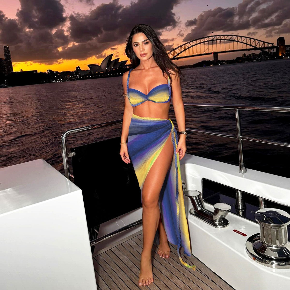 Swimsuit 3 Pcs Set with Tassel Skirt Bikini Women Swimsuit Button High Waist Swimwear Bathing Suit Beachwear Biquini