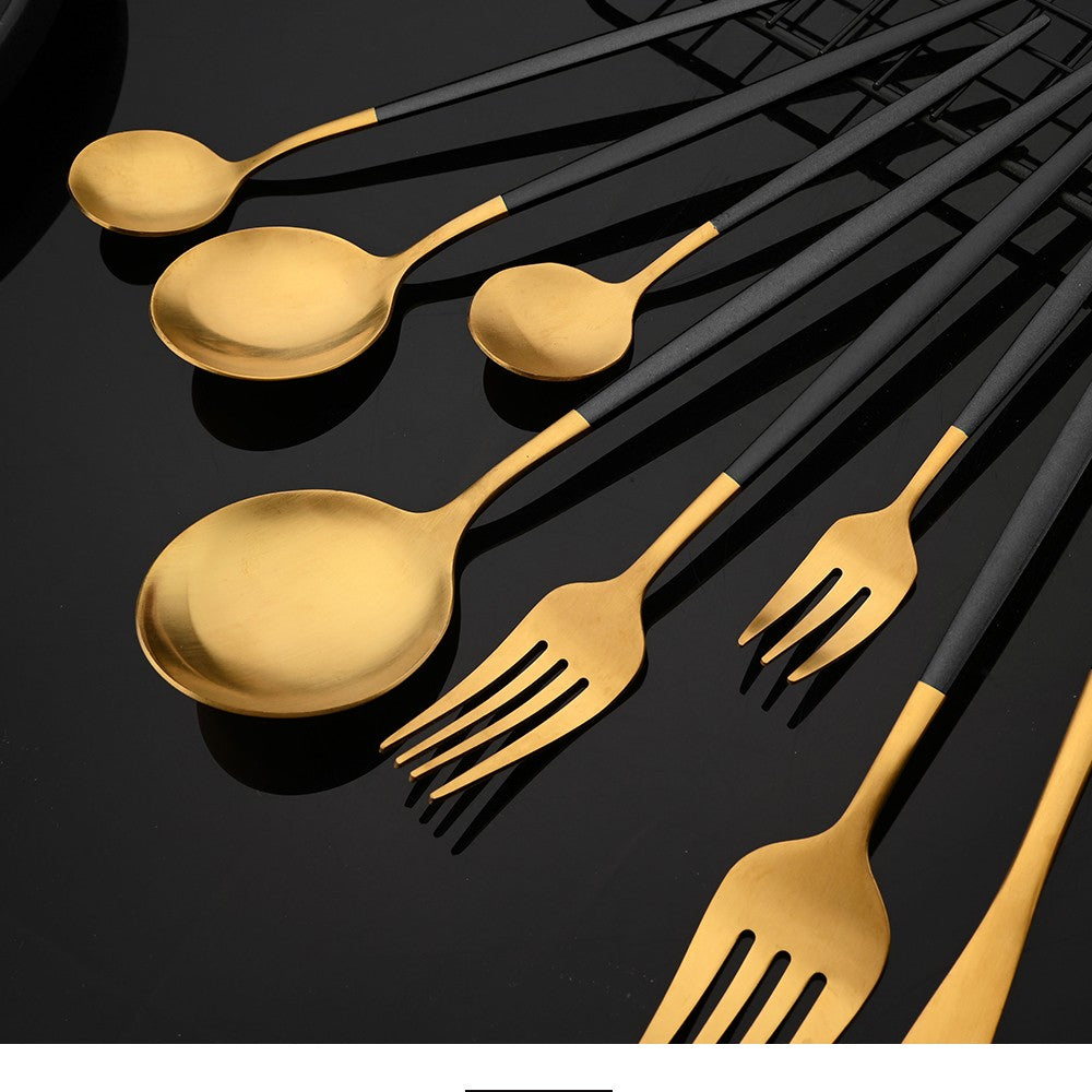 Tableware Stainless Steel Black Gold Flatware Cutlery Set Dinnerware Dinner Knife Coffee Spoon Fork Salad Fork Spoon Silverware