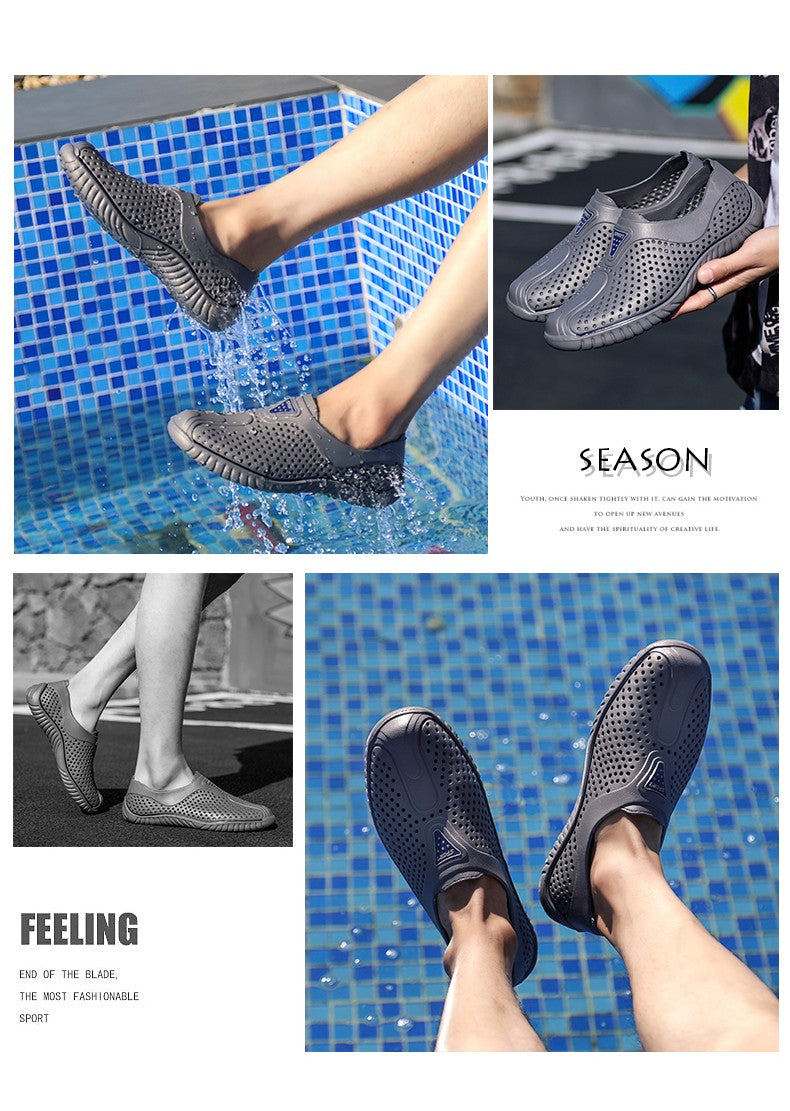 2025 Breathable Summer Men Slippers Outdoor Water Shoes Hollow Ultra Light Beach Shoes Casual Men Sandals Black Garden Shoes