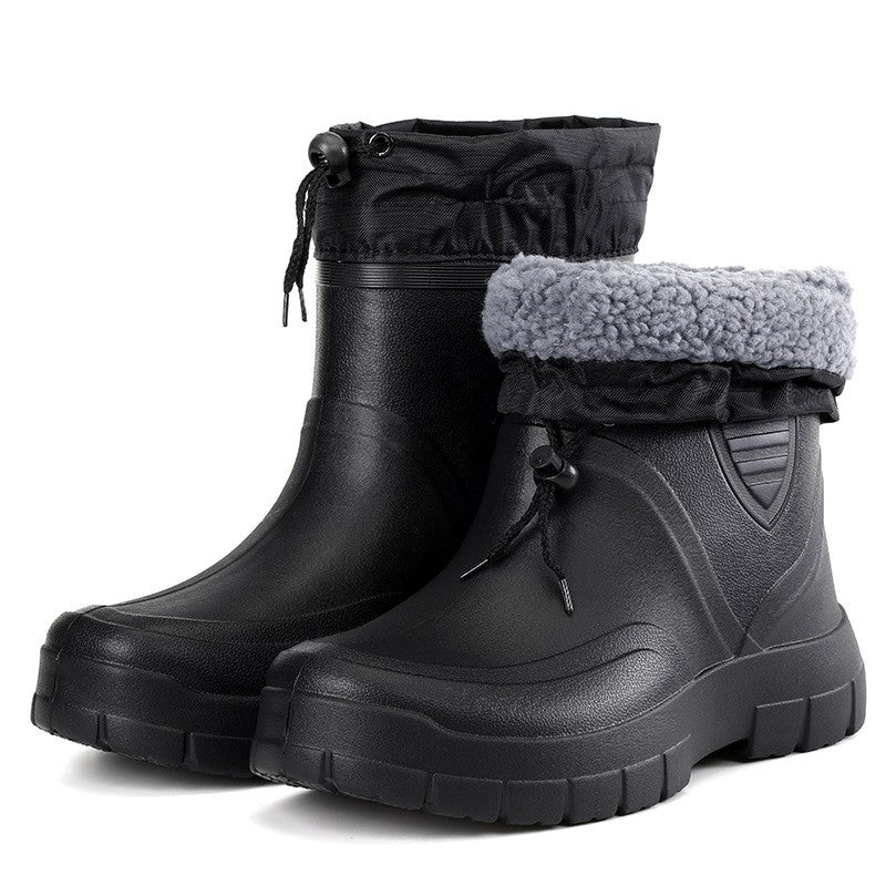 2024 Versatile Men's Rain Boots Waterproof outdoor lightweight shoe Velvet fashion short boot Casual comfort male water shoes
