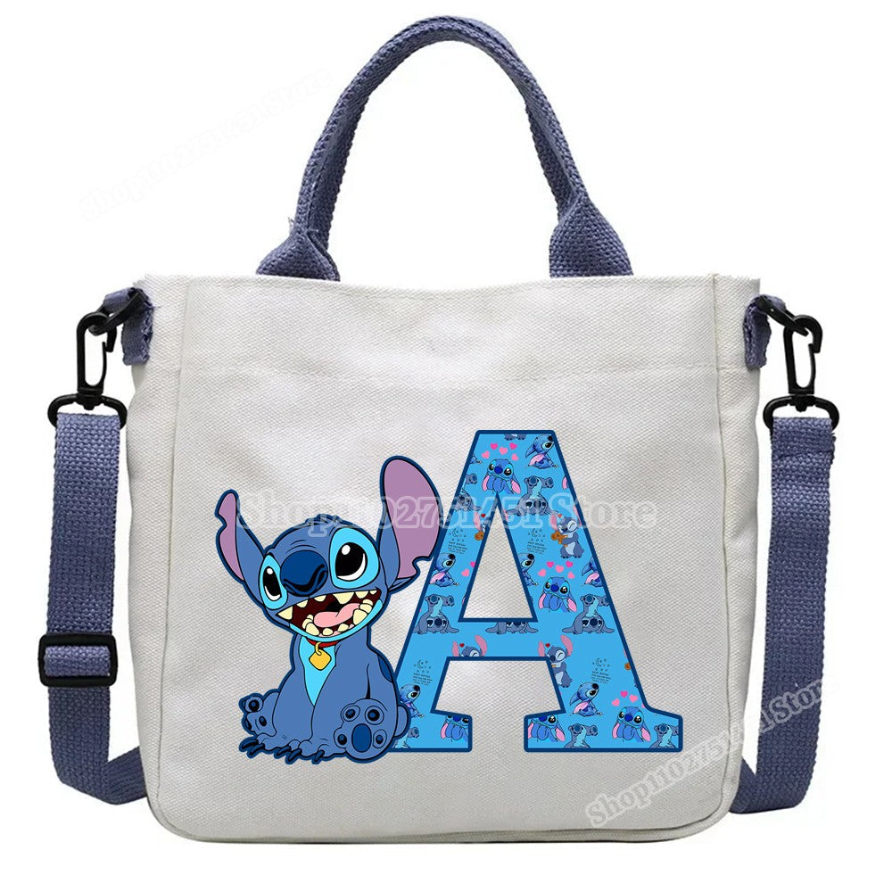 Disney Stitch Letter A-Z Print Shoulder Bags Cute Anime Action Figure Stich Purses Handbags Women Sling Messenger Bag Gift