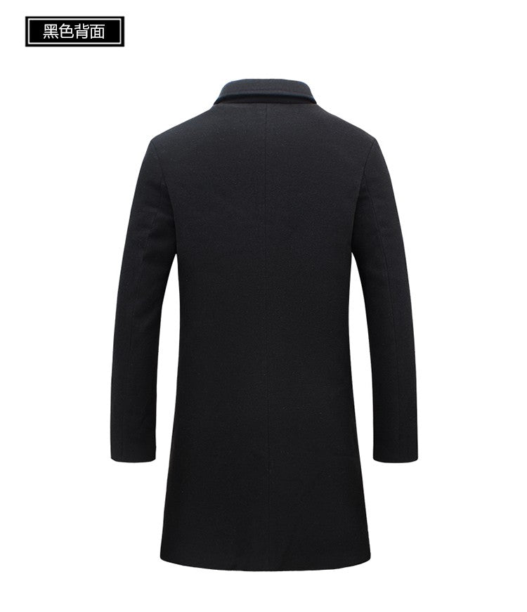 2025 Autumn Winter New Wool Men Long Cotton Coat Blend Pure Color Casual Business Fashion Slim Windbreaker Jacket Men Clothing
