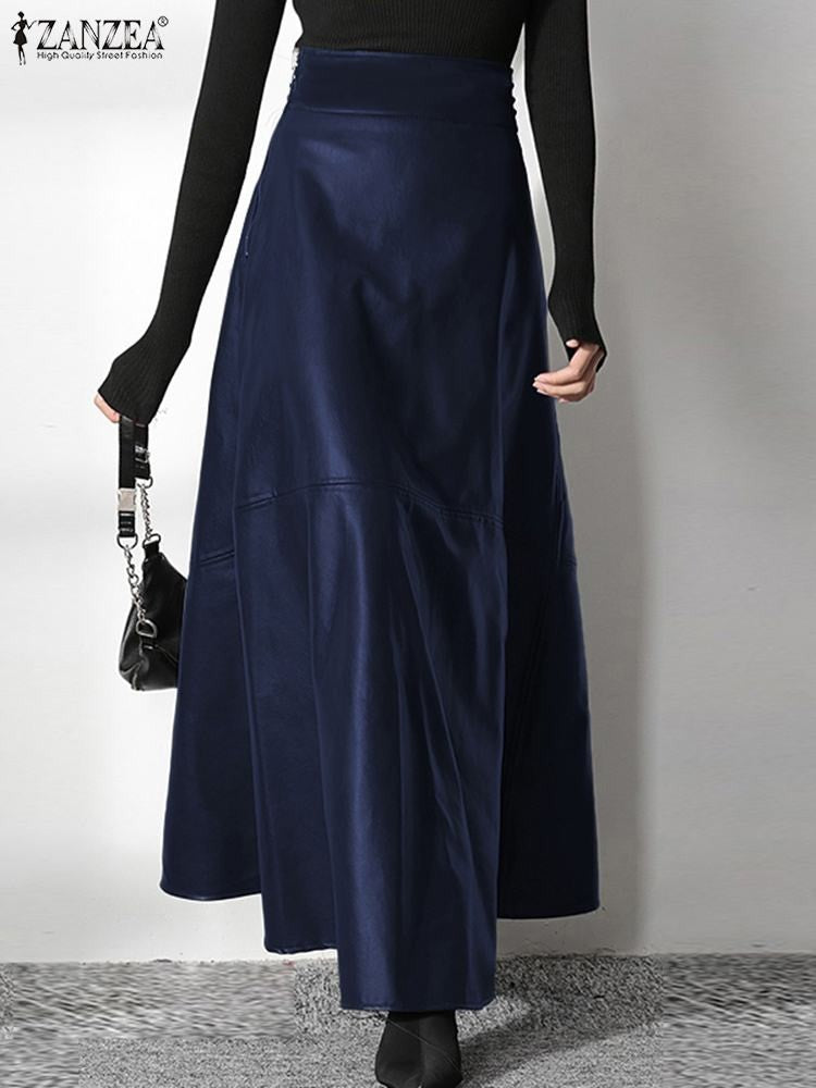 ZANZEA Women's PU Leather Maxi Skirt 2023 Spring Elegant OL Long Saias Fashion Solid Mujer Faldas Casual High Waist Zipper Jupe