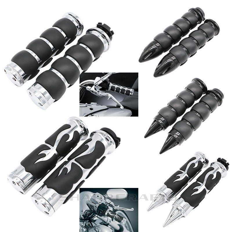 1" 25mm & 7/8'' 22mm Billet Rubber Flame Spike Hand Grips For Harley Honda Kawasaki Suzuki Yamaha Bikes Cruiser Chopper Custom