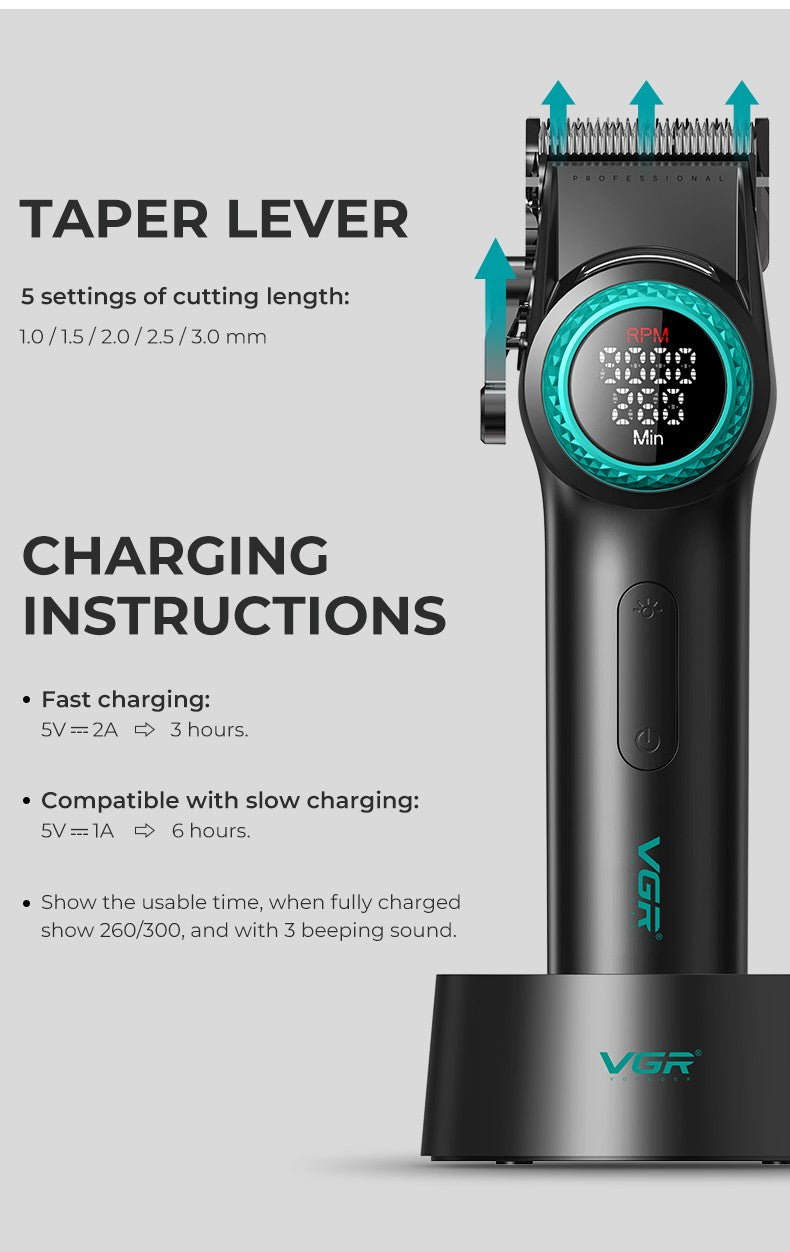 VGR 001 977 new hair trimming set high-end men's hair clipper intelligent digital display electric pusher carving and whitening