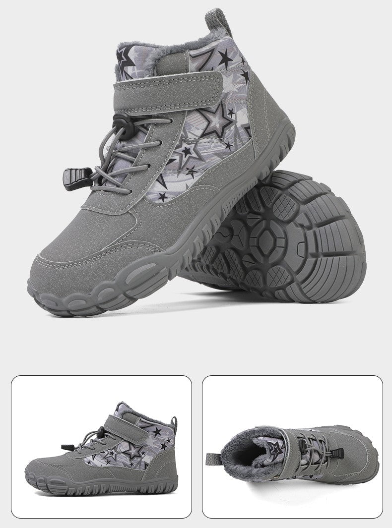 2025 Kids Barefoot Snow Boots Wide Toe Winter Insulated Waterproof Fur Lined Shoes for Boys Girls Cold Weather Outdoor Sneakers