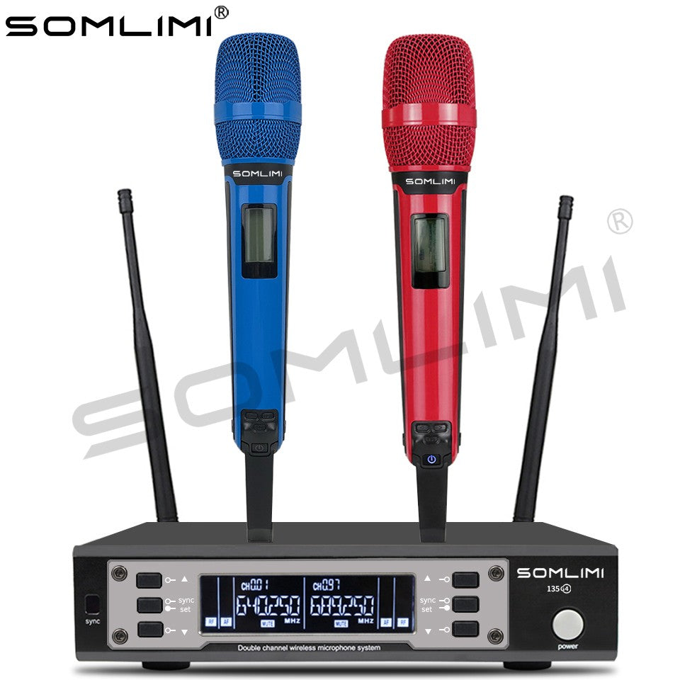 SOMLIMI EW135G4 UHF Dual Channels Profession Wireless Microphone System Stage Performance Dynamic Long Distance Metal Handheld
