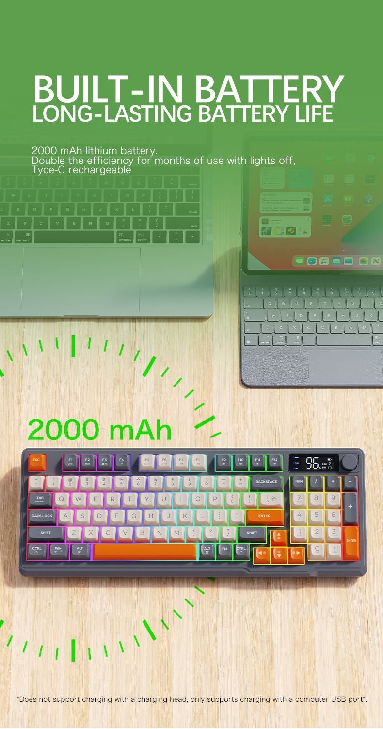 M96 Bluetooth Keyboard Wireless FREEWOLF Screen Gaming Keyboard,Electronic Screen, Multi-Device Connection,Ergonomics Gaming