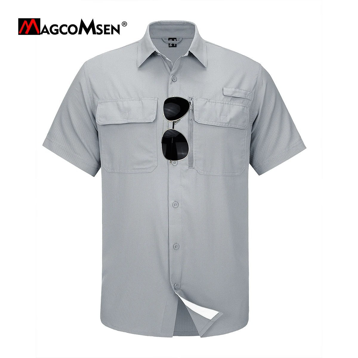 MAGCOMSEN Mesh Breathable Shirt Men's Quick Dry Button Short Sleeves UPF 50+ Sun Protection Hiking Fishing Work Cargo Shirts