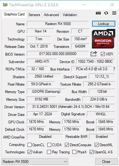 MLLSE Graphics Card RX 5500 8gb Placa De Video Gaming 7NM 128bit GDDR6 8Pin PCI Express 4.0 x 8 1717MHz DP*3 Desktop