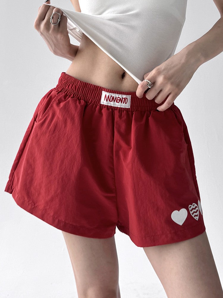 American Sle Spicy Girl ort Pants Women's Summer New Embroidered Heart Sport Yoga Slimming Tee-Quarter Length Hot Pants