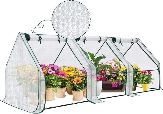 EAGLE PEAK Tunnel Greenhouse Garden Green House with Roll-Up Zipper Doors, Portable 96x36x36, Bubble Film Cover, White