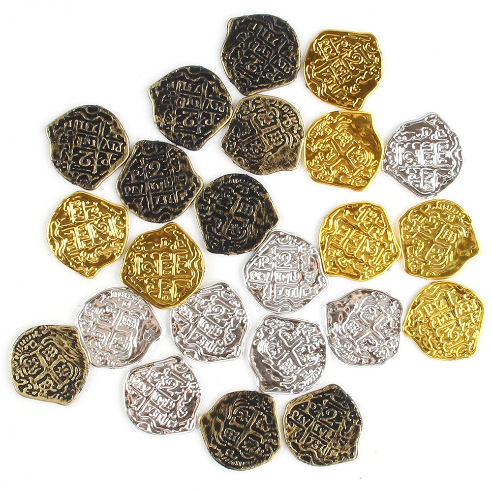 30/60/90/120pcs Pirate Gold Silver Bronze Coins Plastic Doubloon Bulk Kids Fake Play Cosplay Party Treasure Chest Games Tokens