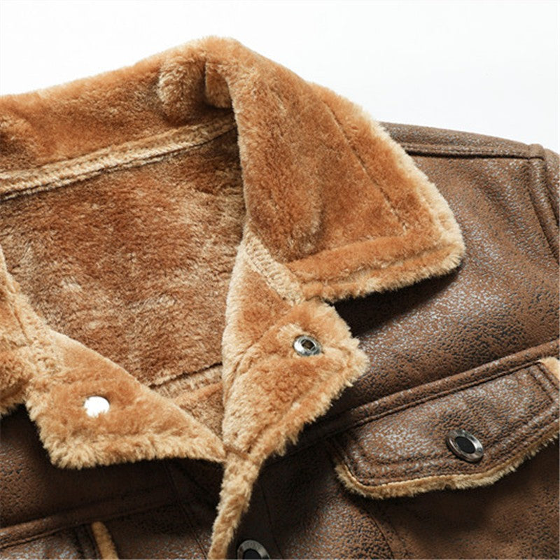 Winter Men's Suede Leather Coat High Quality Thick Fleece Warm Leather Jacket Fashion Turn Down Collar Male Loose Casual Coats