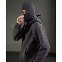 Men and women Balaclava Y2K Gothic Harajuku winter new item double hooded sweatshirt men's hooded mask zipper sportswear