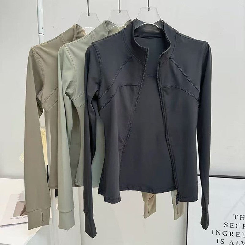 Women's High-End Velvet Yoga Jacket Stand Collar Long Sleeve Fitness Running Training Top for Autumn Winter Sports