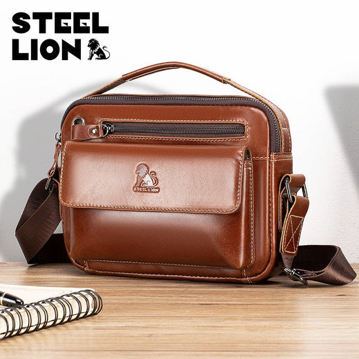 STEEL LION top layer cowhide men's single shoulder diagonal cross bag casual sports horizontal mobile phone bag genuine leather