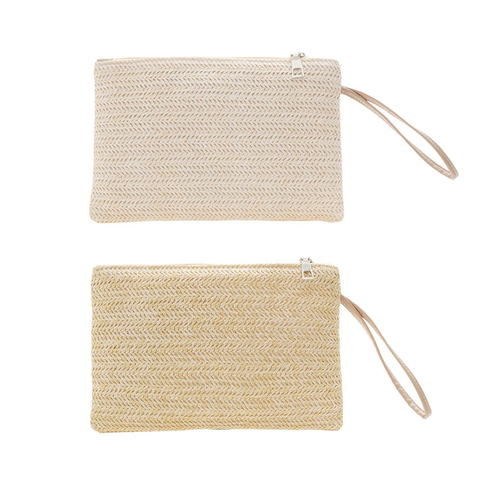 Fashion Women Bohemian Woven Clutch Wristlet Bag Casual Ladies Beach Summer Solid Color Small Handbags Purse White Beige Gifts