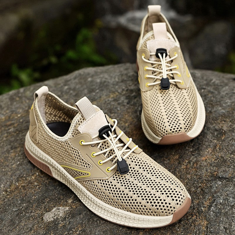 Outdoor Men Casual Shoes Genuine Leather Mens Shoes Brand Climbing Hiking Travel Shoes Breathable Man Sneakers Summer Footwear