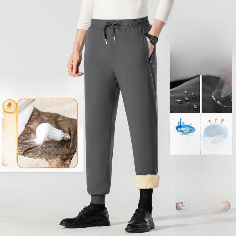 Men's Winter Thiened down Cotton Pants Lamb Velvet aphene Knee-Pad Windproof Warm Long Trousers for Snowy Busin Casual